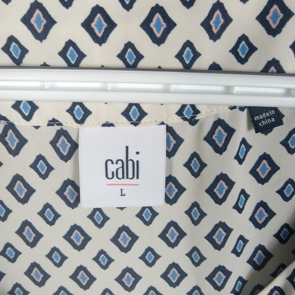 Cabi Top Women Large Cleo Black Cream Diamond Print Sleeveless Scoop Neck Blouse - Picture 4 of 8